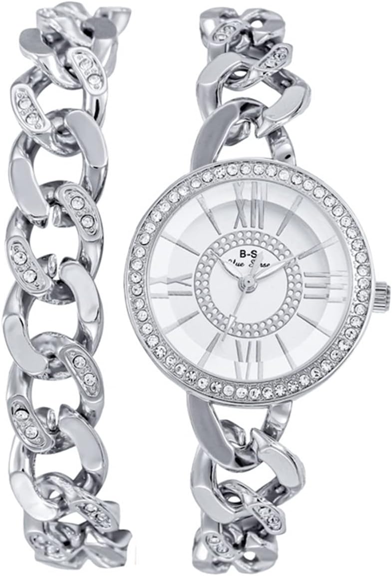CdyBox Women Diamond Watch Women Chain Link Watch Bracelet Model Quartz Watch Bracelet Jewelry, Silver, Bracelet