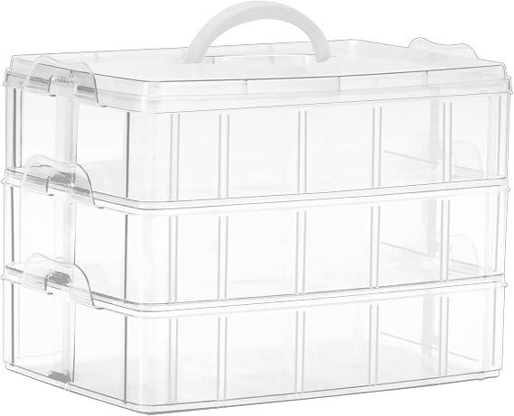 Sooyee 3-Tier Stackable Craft Organizers and Storage Box, Clear