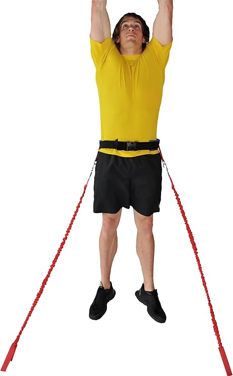 Sky Leaper- Vertical Jump Trainer for All Athletes with Adjustable Padded Belt and Adjustable Resistance Bungee Cords, Plus 2 Anchors- Heavy- High School Resistance