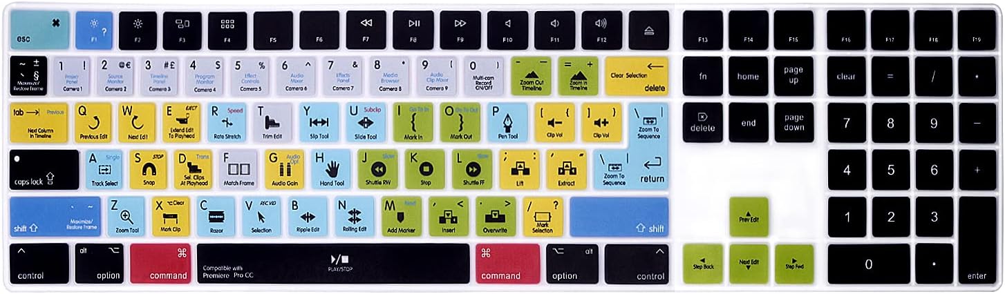 Avid Pro Tools Shortcuts Ultra Thin Silicone Full Size Wireless Numeric Keyboard Cover Skin for Mac 2017 Magic Keyboard with Numeric Keypad MQ052LL/A A1843 US and European Layout