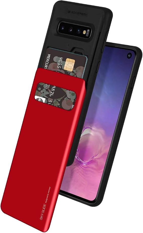 GOOSPERY Galaxy S10 Case [Sliding Card Holder] Protective Dual Layer Bumper [TPU+PC] Cover with Card Slot Wallet for Samsung Galaxy S10 (Red)