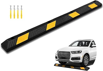 72 Rubber Parking Curb, Heavy Duty Parking Lot Stopper, Garage Floor Stopper, Wheel Stopper with Hi-Vis Yellow Reflective Stripe, for Car Truck Trailer Vehicles Driveway