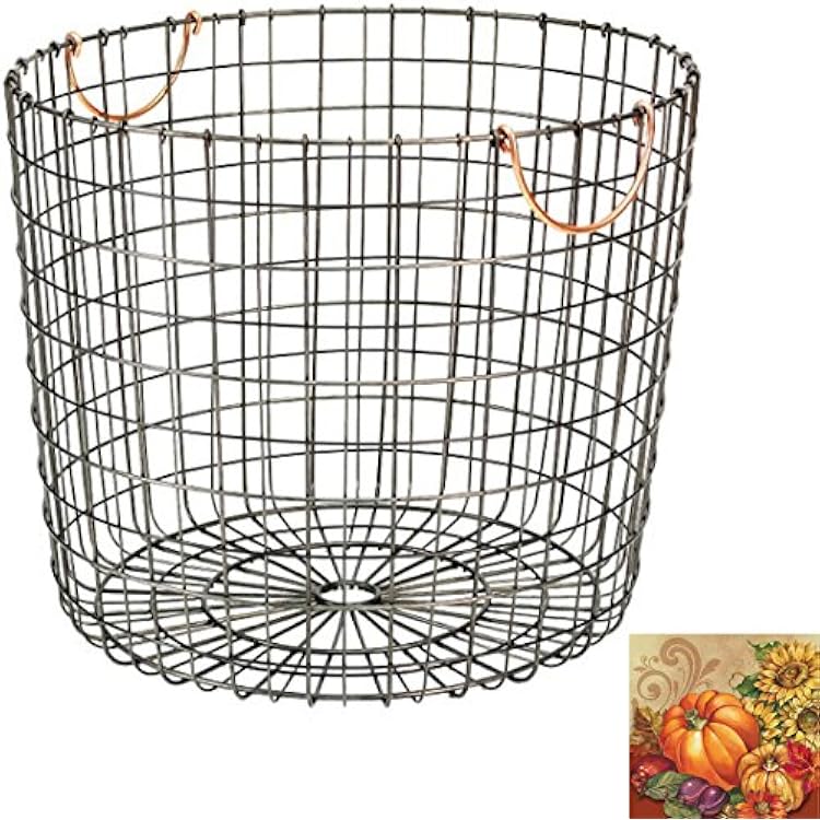 Antique Pewter Basket with Copper Handles - Extra Large Round