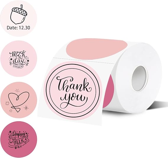 3 Inch Thermal Label,Pink Round Thermal Printer Label,Waterproof Thermal Stickers for DIY Logo Design,Name Tag,Thanks Card 300 Labels/Roll (Pink)