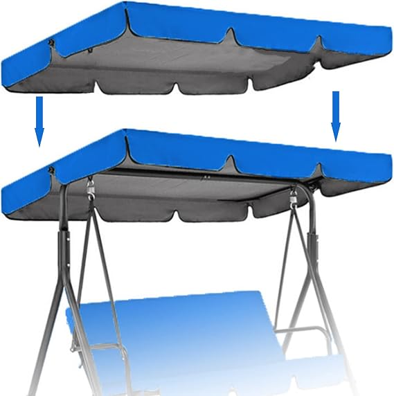 Patio Canopy Swing Cover Replacement Canopy for Swing Seat 2 & 3 Seater Swing Chair Canopy Cover Anti-UV/Waterproof Hammock Cover Top for Outdoor Garden Patio,Blue,249 * 185 * 18cm