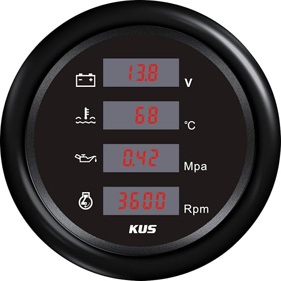 Digital 4 in 1 Multifunction Gauge Voltage Meter, Water Temperature Meter,Oil Pressure Meter, Tachometer (BB)
