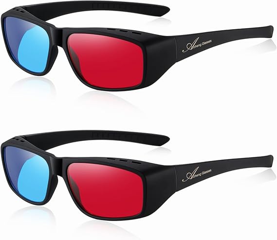 Anaglyph Red Blue/Cyan 3D Glasses,Large Frame,Clearer,Brighter,for 3D Movie Comic(2 Pack)