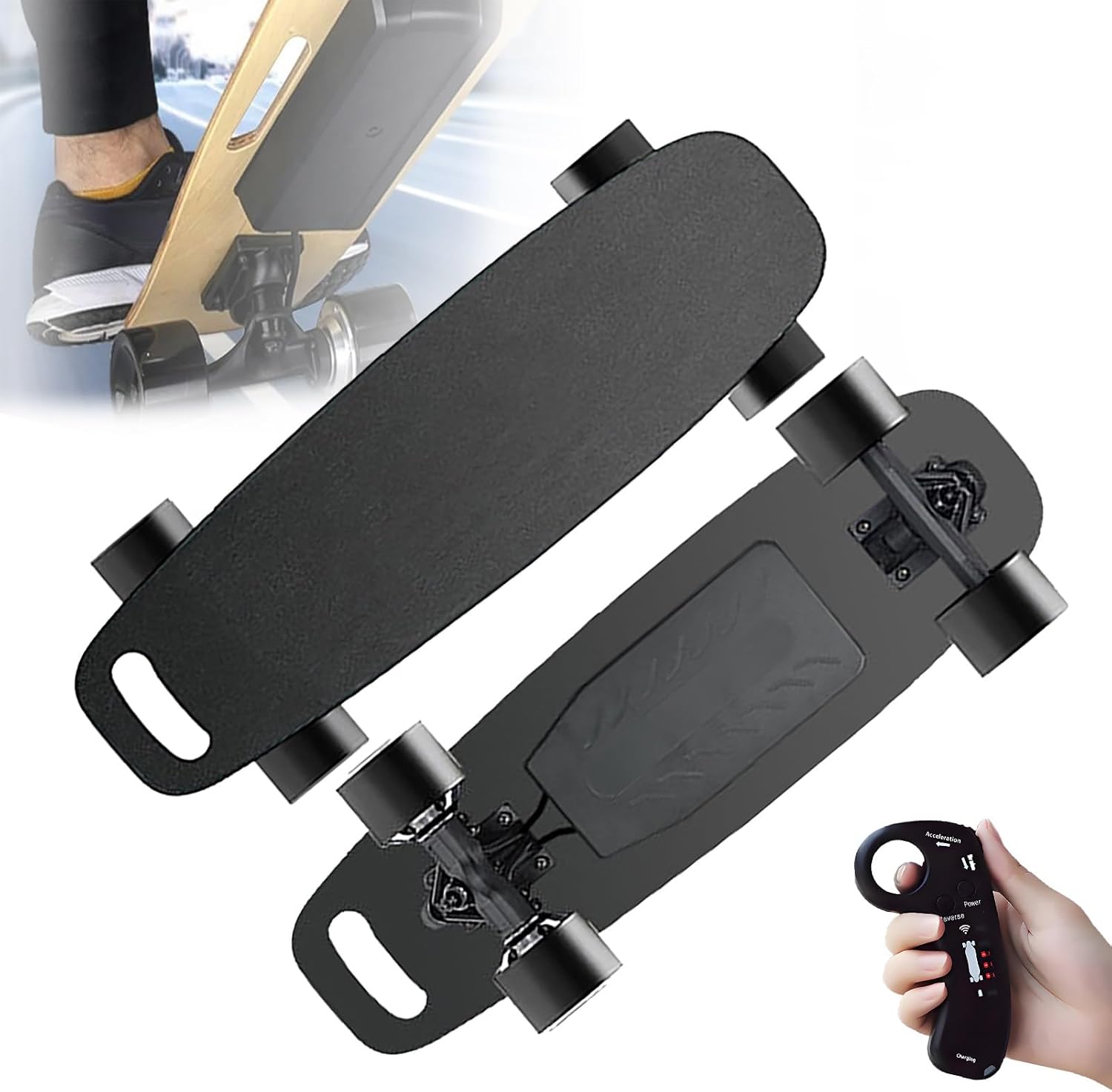 Electric Skateboard Long Range 8-30km, Longboard for Adults Teens with Remote 4-Speed, Shock Absorption All Terrain Wheels &amp; Carry Handle, 20-35kph Top Speed,100-200kg Capacity DualDrive-30km