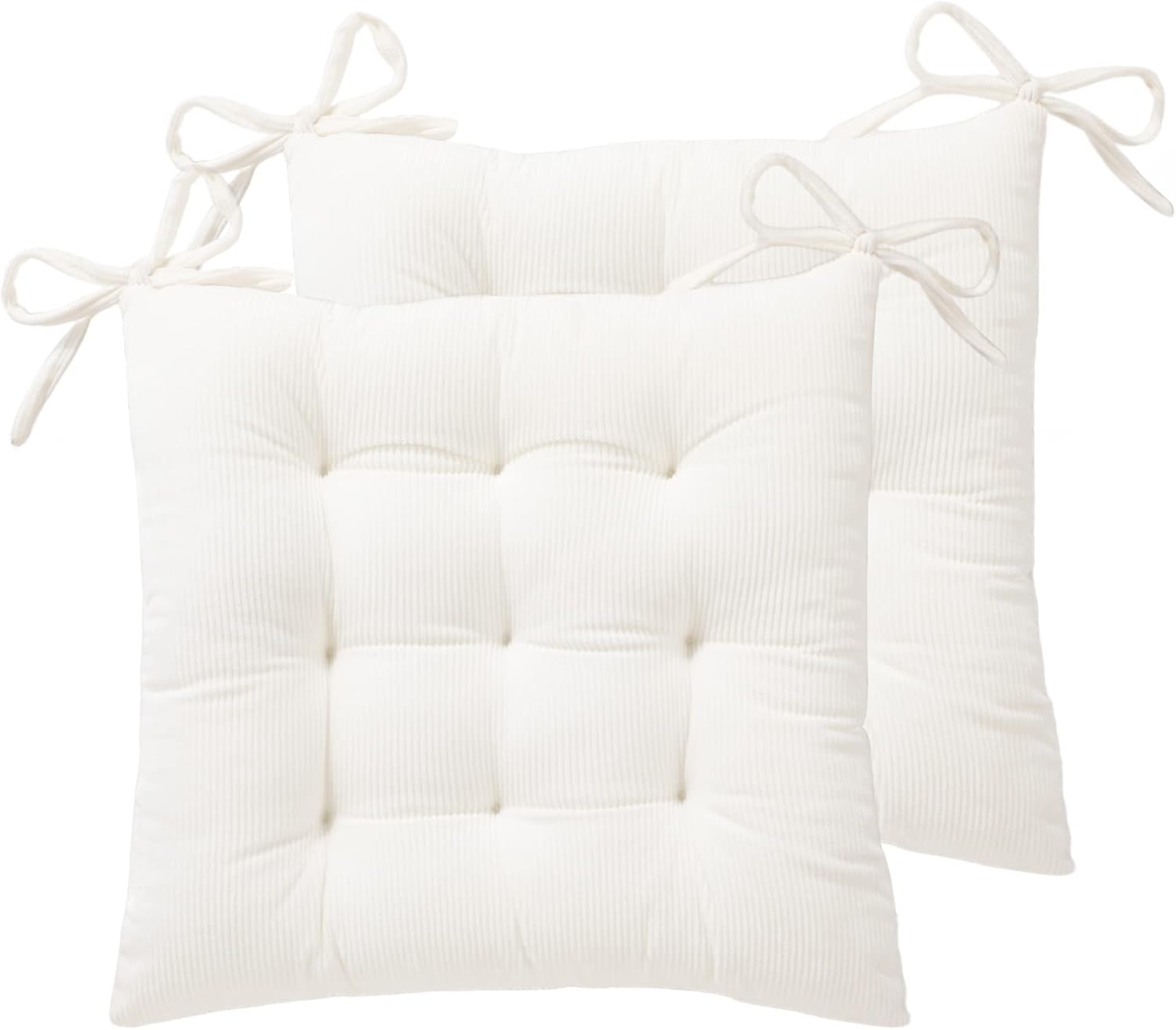 HLOVME Corduroy Chair Cushion with Ties Ultra Soft Warm Floor Cushion for Kids Reading Nook Comfortable Square Seat Cushion for Adult 15.7”x15.7” Set of 2, White