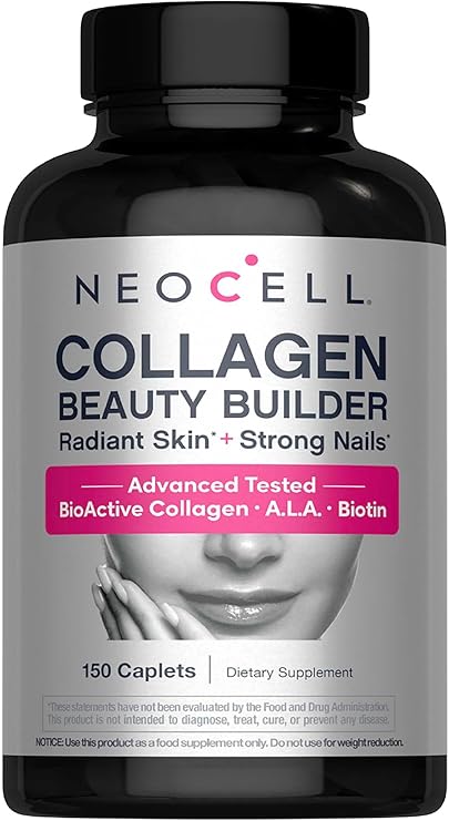 NeoCell Collagen Beauty Builder | 150 Caplets | Grass Fed BioActive Peptides | with Biotin and Hyaluronic Acid | Radiant Skin & Strong Nails Supplement