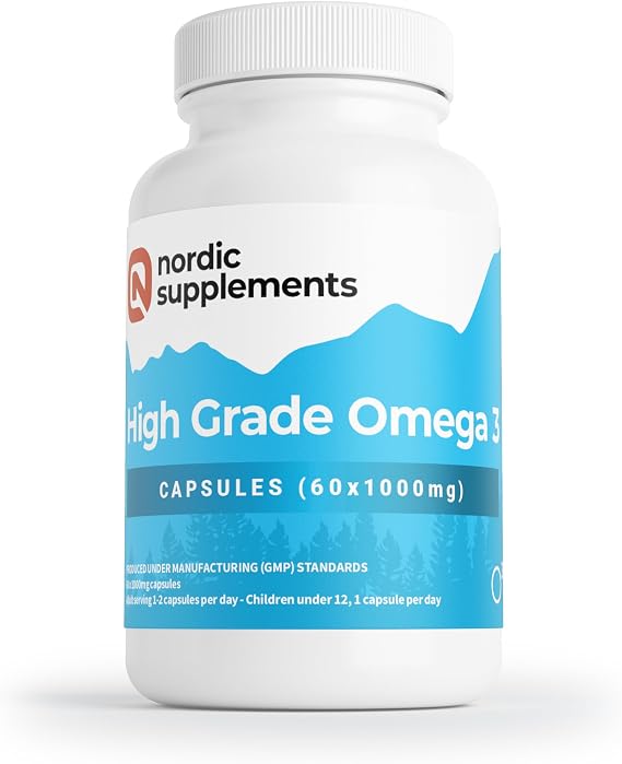 Nordic Supplements High Strength Pharmaceutical Grade Omega 3 Fish Oil Capsules, 1000 mg, Pot of 60 Capsules
