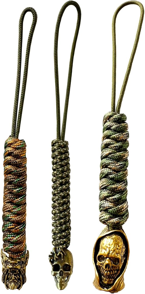 Handmade Lanyards with Brass Beads Paracord 550 Survival Gear Leash for knives, Outdoor, and EDC Tools