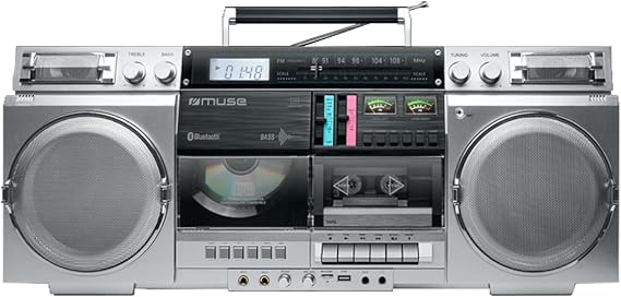 MUSE M-380GBS Retro Cassette Boombox with CD Player, AUX and Bluetooth, Smartphone Compatible, Cassette Recorder, Cool Vintage Design