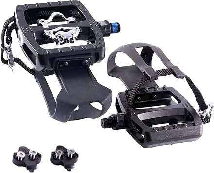 Zeray Spin Bike Pedals - Dual Platform Indoor Cycling Pedals with Clips and Straps, Compatible with Shimano SPD, Suitable for Spin Bike and Peloton