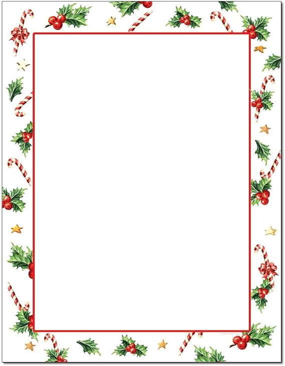 Holly with Candy Canes Letterhead Laser & Inkjet Printer Paper (100 Sheets)