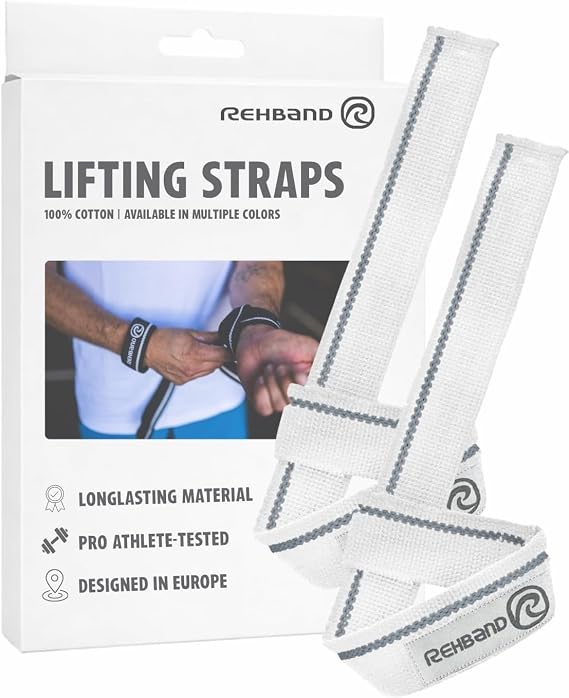 Rehband Lifting Straps for Strength Training, 1 Pair Fitness Pull Straps, 100% Cotton, 56cm Grip Support for Bodybuilding, More Grip Strength Weightlifting