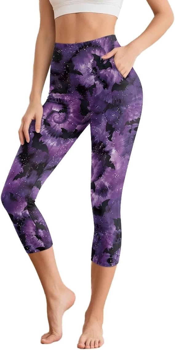 Womens Soft Capri Leggings with Pockets Active Tummy Control Yoga Lounge Tights High Waisted Yoga Pants Leggings