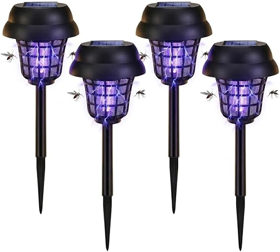 4-Pack Solar Bug Zapper, Waterproof Outdoor Mosquito &amp; Flying Insect Killer for Moths, Gnats, Flies, Solar Powered Trap for Backyard, Garden, Patio, football Field
