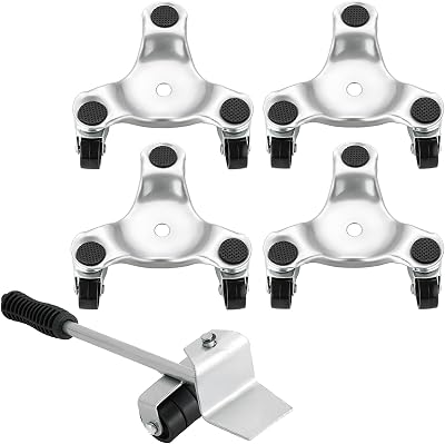 Steel Tri-Dolly Set with Lifter | 4 Pack 6-Inch Furniture Mover Dolly 3 Wheel with 360 Swivel Wheels and Non-Slip Cap for Moving Heavy Furniture Refrigerator Sofa Cabinet