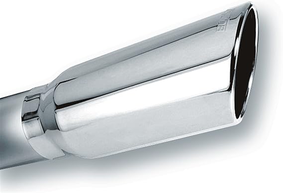 BORLA 20249 Exhaust Tip 4" Inlet - 5" Single Round Rolled-Edge Angle-Cut Outlet - 14" Long Tip Embossed With BORLA Logo. Clamp On Mounting. Clamp Included.