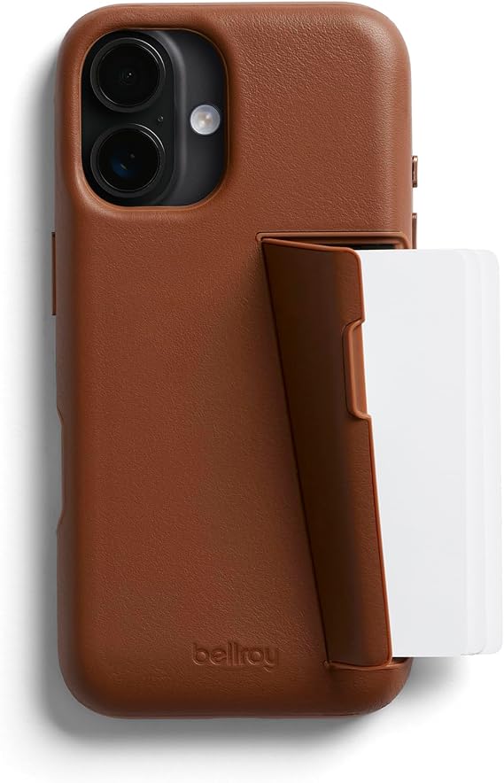 Bellroy Phone Case 3 Card for iPhone 16 Plus (Leather iPhone case, Phone Wallet) - Sienna