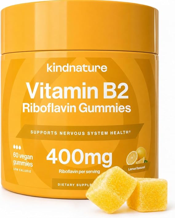 kindnature Vitamin B2 Gummies - Riboflavin 400mg Supplement for Kids & Adults - Soy & Gluten-Free, Vegan Chewable Gummies (30 Day Supply)