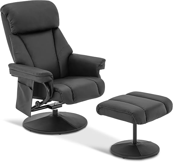 MCombo Swivel Recliner with Ottoman, TV Chair with Vibration Massage, Ideal for RV Small Space, Living Room & Bedroom 4539 4828 (Faux Leather, Black)