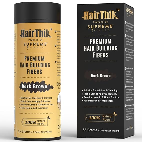 Supreme Trimmer Hair Building Fibers - Instantly Fill in Fine or Thinning Hair for Thicker, Natural, Fuller-Looking Hair for Men & Women Hair Thinning & Balding Solution | Dark Brown, 55 Grams