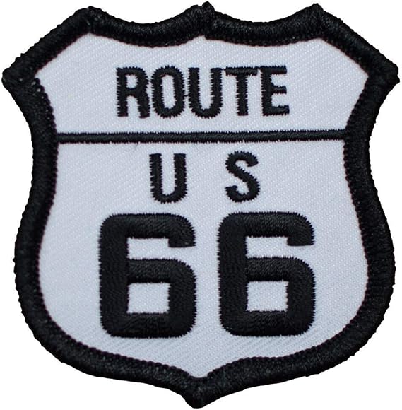 Route 66 Iron On Applique Patch, Highway Sign, Rt. 66 Badge 2.5" - for Hats, Shirts, Shoes, Jeans, Cap, Jacket