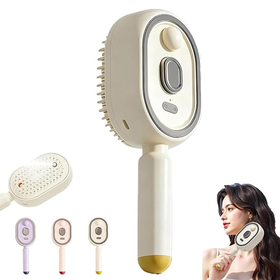 2026 Upgraded Electric Steam Brush for Hair, Brush with Water Spray, Rechargeable Detangling Steam Brush for Long/Short Hair, Reduce Frizz, Cleaning Grooming, Nourishes Hairs (Beige)