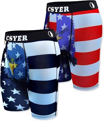 Men's Performance Boxer Briefs Novelty Brief Comfy Underwear Gift for Men Boys Active Sport 2 Pack Print Bald Eagle