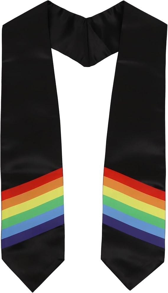 Adults Rainbow LGBTQ Graduation Stole or Sash 60" White/Black