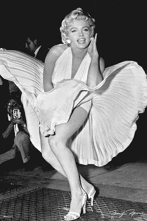 Laminated Marilyn Monroe Poster Dress Blowing Up Sexy Black and White Vintage Movie Posters Retro Vintage Classic Hollywood Bedroom Decor Poster Dry Erase Wall Art 12x18