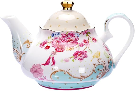 Tea Pot Bone China Floral Design Vintage Teapot Loose Tea Women and Tea lovers 850 ml about 4 Cups Gift Box