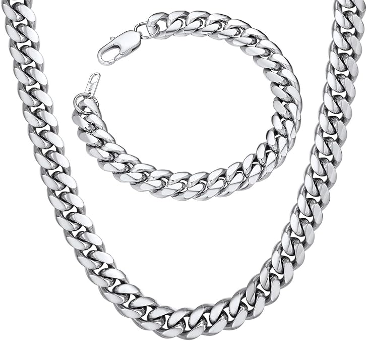 ChainsPro 10MM 24 inch Cuban Chain Necklace 19CM Men Bracelet