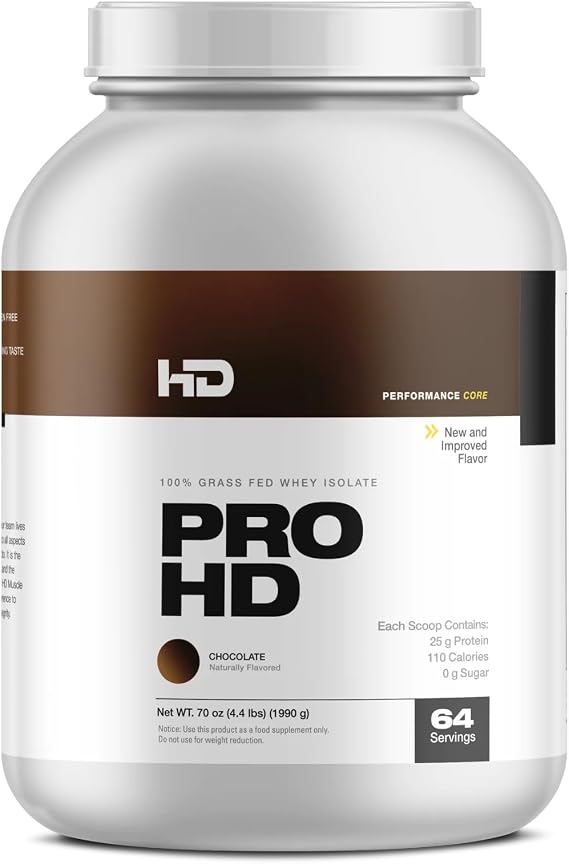 HD Muscle ProHD Protein | 100% Grass Fed Whey Isolate | 25g Protein, 110 Calories, 0g Fat | Zero Fillers or Amino Spiking | 4.4 Pound, 64 Servings (Chocolate)