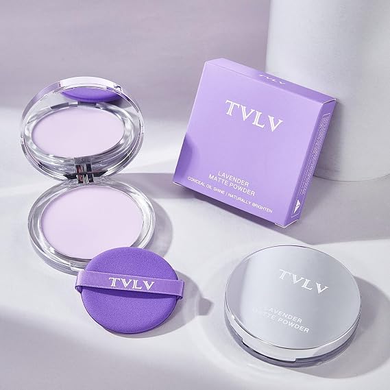 TVLV Lavender Setting Powder, Purple Setting Cream, Waterproof Long-Lasting Makeup with Soft Focus Concealer, Brightening Effect, Includes Powder Puff
