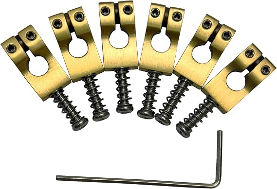 Pack of 6 Electric Guitar Bridge Saddles 10.5mm Brass Tremolo Bridge Saddles Compatible with Strat St 6 String Guitar Replacement Parts (Natural Color of Brass)