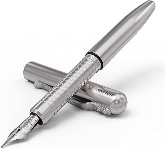 BASTION Luxury Fountain Pen, Every Day Carry Pen with Ultra Fine Tip for Birthday Gift, Travel Pen for Work & School - Stainless Steel