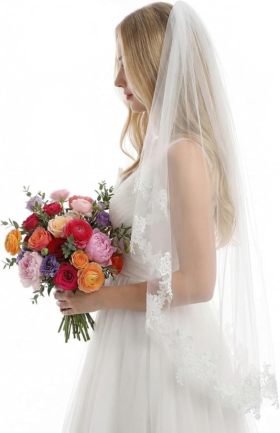 White Lace Wedding Veil, Bride Wedding Veils, Women Weddings Veils with Comb