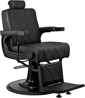 Rogers Heavy Duty Barber Chair Reclining Seat, Hydraulic Barber Chair for Barber Shop Hair Salon, Black Frame Black Leather
