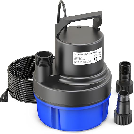 AgiiMan 2200GPH Submersible Water Pump, 0.5HP Sump Pump, Sky Blue