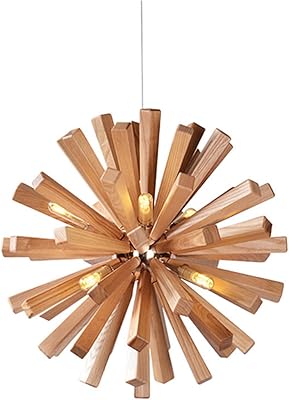Hobaca 8-Light Farmhouse Dandelion Sputnik Chandelier, Dia 35CM Nordic Natural Wood Pendant Lights for DiningLiving Room, Art Creative LED Pendant Ceiling Lamp Tea Room Personality Lamp