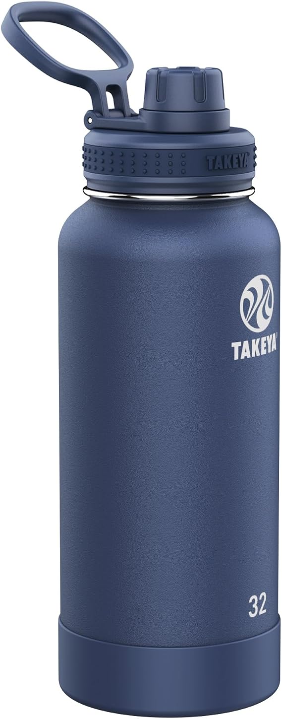 Takeya Actives Insulated Stainless Steel Water Bottle with Spout Lid, 32 Ounce, Midnight