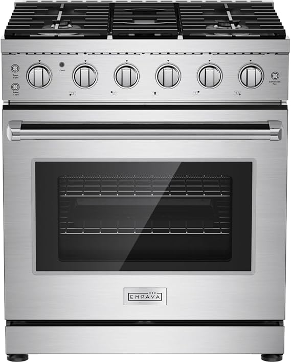 Empava 30 Inch Gas Range with True Convection, 4.55 Cu. Ft Oven | 18,000 BTU Power Burner for Searing, 5 Sealed Burners Cooktop, Convertible NG/LP, Stainless Steel, CSA Certified