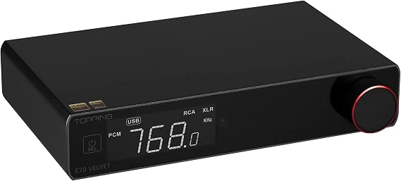 TOPPING E70 Velvet - High-Performance DAC with AK4499EX, Bluetooth 5.1 LDAC, Ultra-Low THD+N, Selectable Output Levels, USB Support DSD512 & PCM768kHz, Coaxial/Optical Inputs (Black)