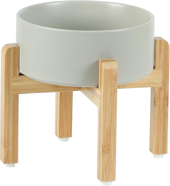 Havniva Dog Bowls Elevated, Ceramic Dog Food and Water Bowl | 7.3 Raised Dog Food Bowl, Elevated Dog Bowls with Bamboo Stand, Non-Slip Dog Water Bowl for Medium Dog, Large Capacity