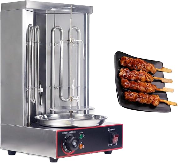 3000W Commercial Shawarma Machine, Doner Kebab Machine, Vertical Rotisserie Oven Grill, Gyro Rotisserie Machine, Electric Vertical Broiler with 2 Burners for Meat Chicken