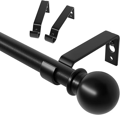 Curtain Rods for Windows 28 to 48 inch, 58 inch Black Curtain Rod Set with Brackets, Splicing Adjustable Metal Drapery Rod for Bedroom, Kitchen, Living Room, Matte Black