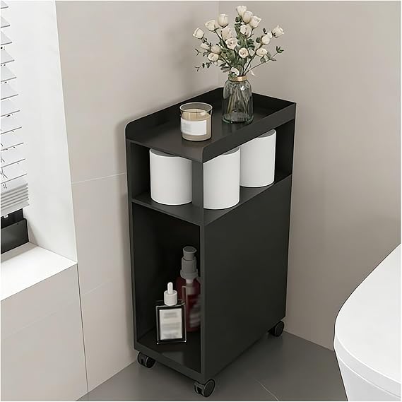 Bathroom Organizer Rolling Utility, Narrow Ga-p Organizer Stand with Wheels, Bathroom Metal Storage Shelves, Mobile Side Table Rack for Narrow Places(Black,45x20x54cm)